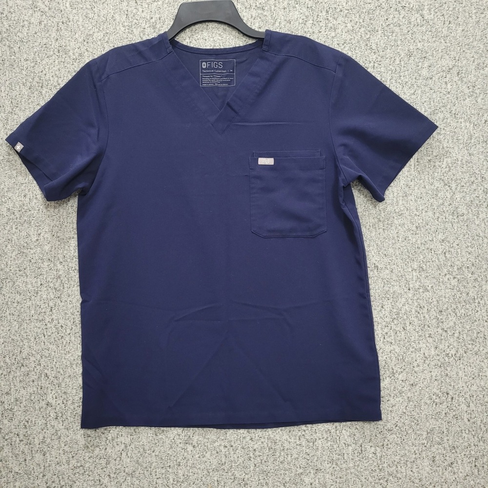 FIGS Technical Collection Navy Blue V-Neck Scrub Top Womens Medium One Pocket